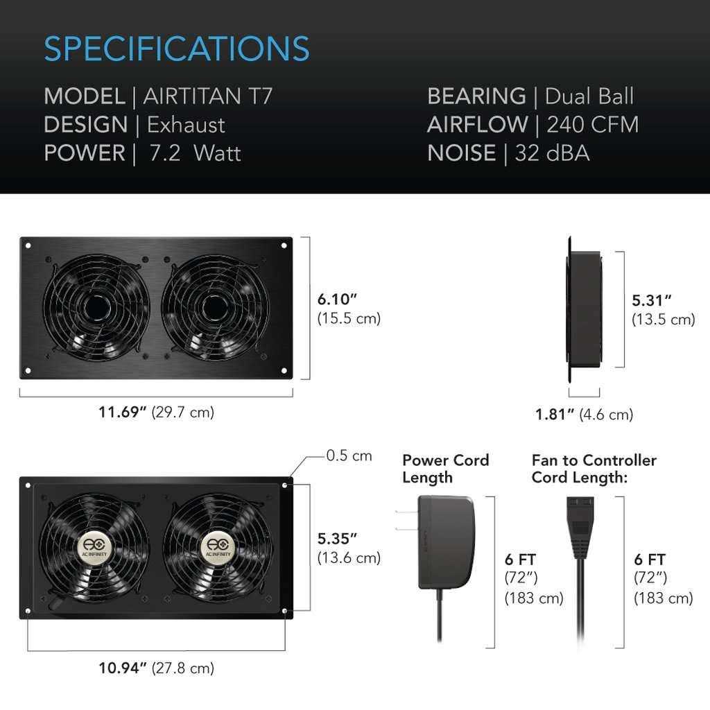 AC Infinity AIRTITAN T7 Ventilation Fan 12 with Temperature Humidity Controller - Image 3