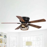 Parrot Uncle 48 inch Farmhouse Wooden 5-Blade Flush Mount Ceiling Fan with Remote F6240110V