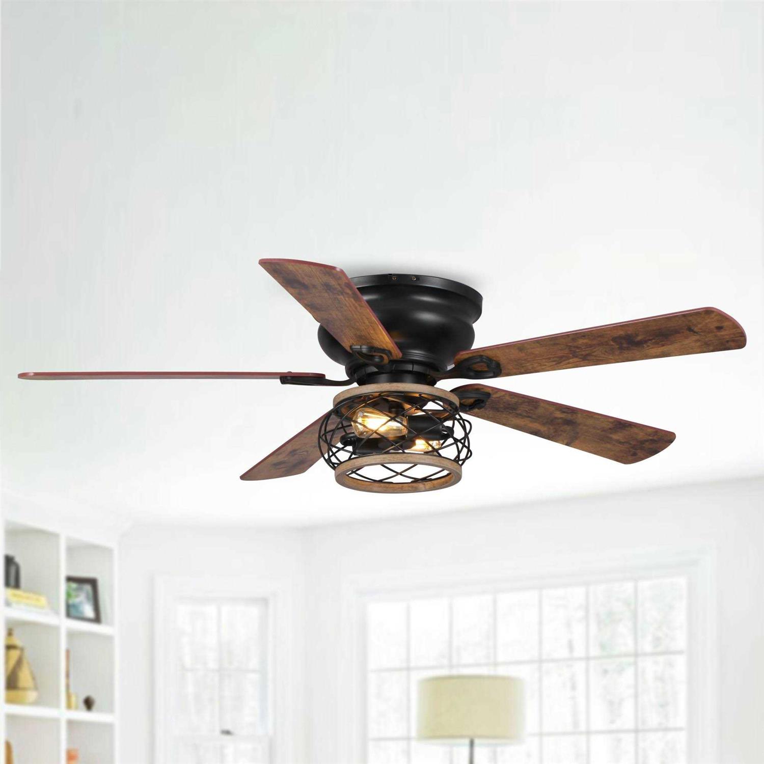 Parrot Uncle 48 inch Farmhouse Wooden 5-Blade Flush Mount Ceiling Fan with Remote F6240110V