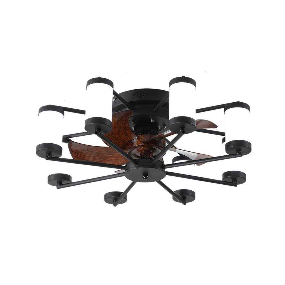 PUDO Windmill Flush Mount 21.7 in. Black Indoor Lighting Ceiling Fan with 5 Brown Blades - Image 2