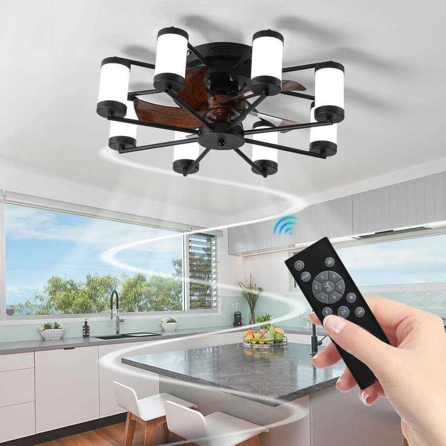 PUDO Windmill Flush Mount 21.7 in. Black Indoor Lighting Ceiling Fan with 5 Brown Blades - Image 3
