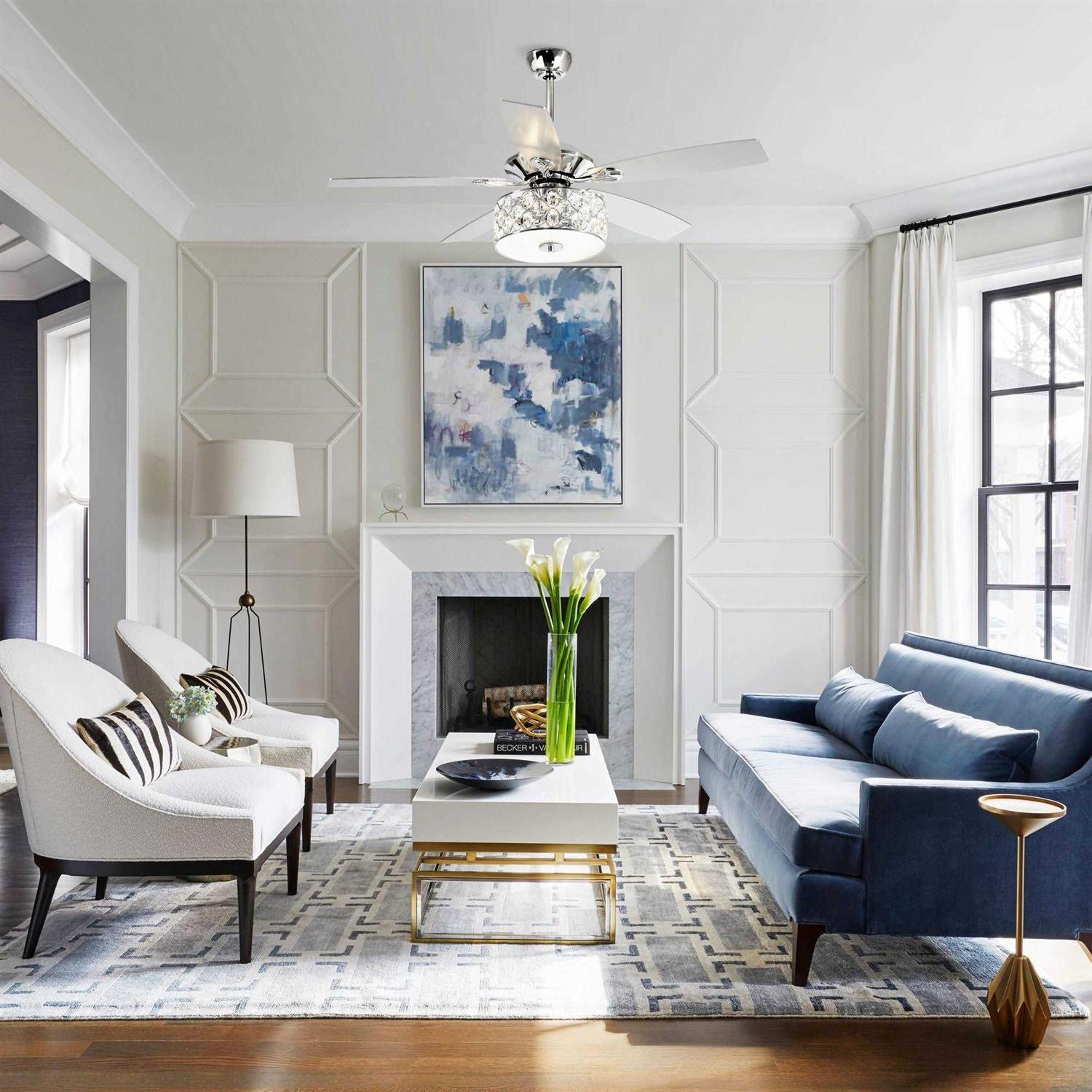 Parrot Uncle 52 inch 4-Light Crystal Ceiling Fan with Remote F6217BK110V - Image 4