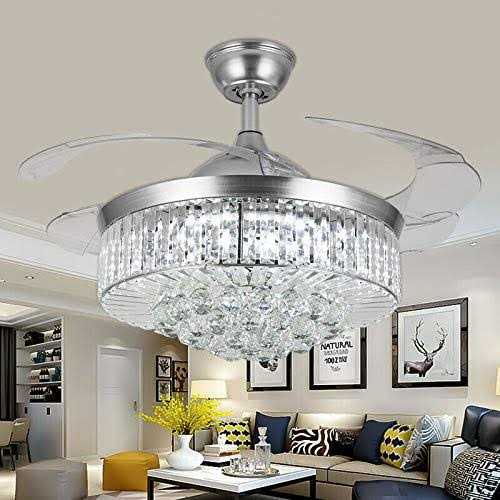 Panghuhu88 36 Invisible Ceiling Fan Chandelier Light,Modern Crystal Ceiling Fan Light Remote Control 4 Retractable ABS Blades for Bedroom Living - Image 3