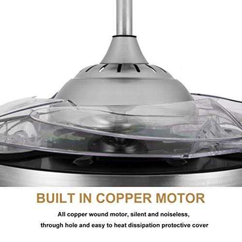 Panghuhu88 36 Invisible Ceiling Fan Chandelier Light,Modern Crystal Ceiling Fan Light Remote Control 4 Retractable ABS Blades for Bedroom Living - Image 4