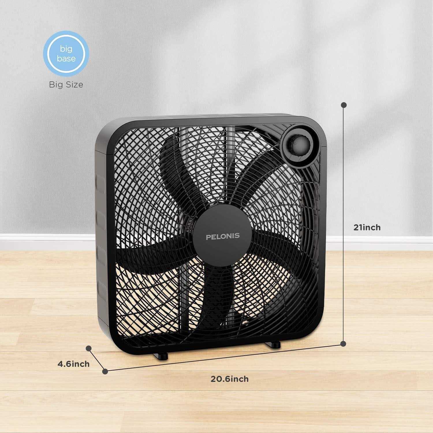 Pelonis 3-Speed Box Fan For Full-Force Circulation With Air Conditioner - Image 3