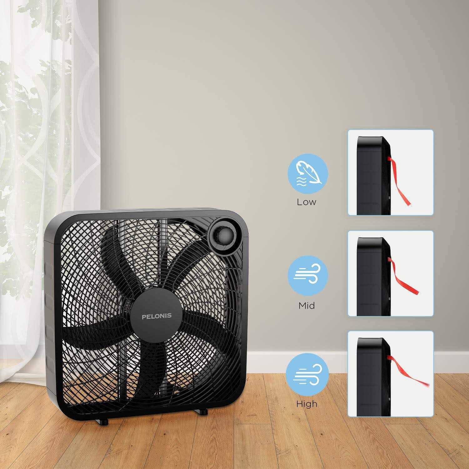 Pelonis 3-Speed Box Fan For Full-Force Circulation With Air Conditioner - Image 4