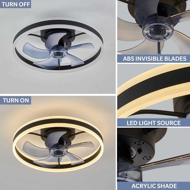 20 in. Black Low Profile Ceiling Fan with Light 6-Speed Flush Mount Ceiling Fan with App Smart Remote Control for Bedroom - Image 2