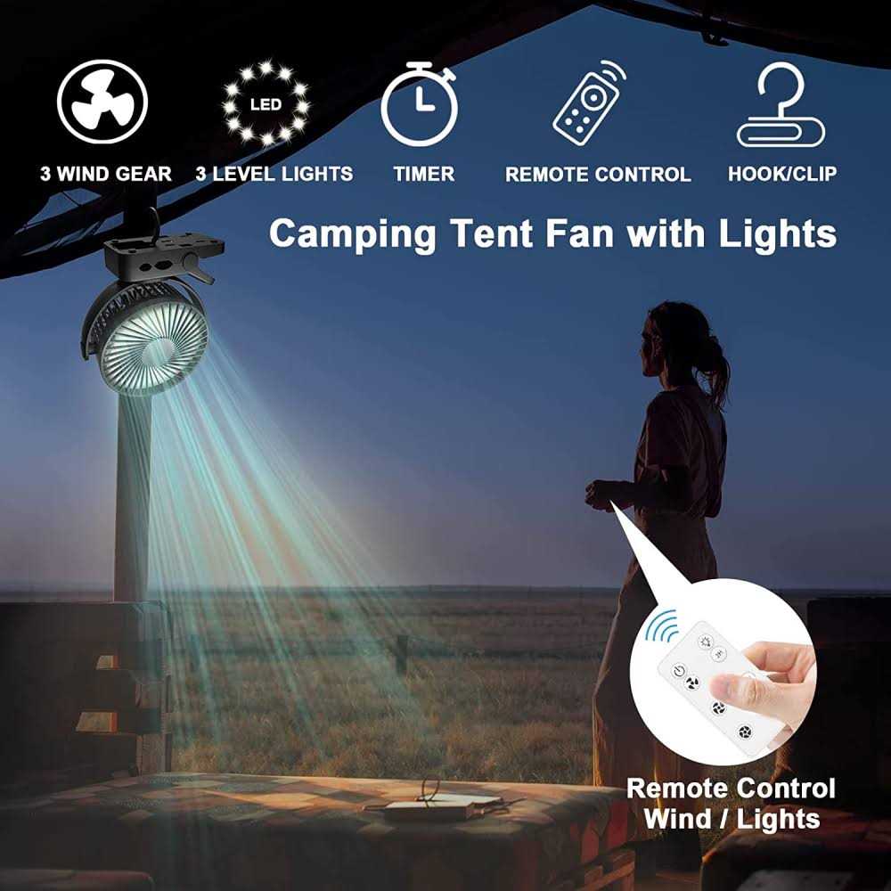 Portable Fan with Remote Control & Timer & LED Lights 60hrs 12000mAh USB Rechargeable Battery Fan Could Clamp/Hanging/Stand Up - Image 3