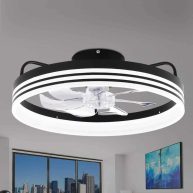 Oaks Aura 20in. LED Indoor Black Bladeless App Control Smart Low Profile Ceiling Fan Flush Mount Dimmable Lighting For Bedroom DC2003