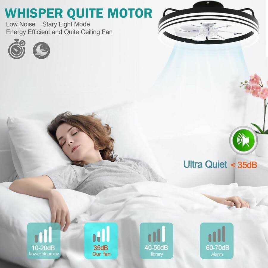 Oaks Aura 20in. LED Indoor Black Bladeless App Control Smart Low Profile Ceiling Fan Flush Mount Dimmable Lighting For Bedroom DC2003 - Image 2