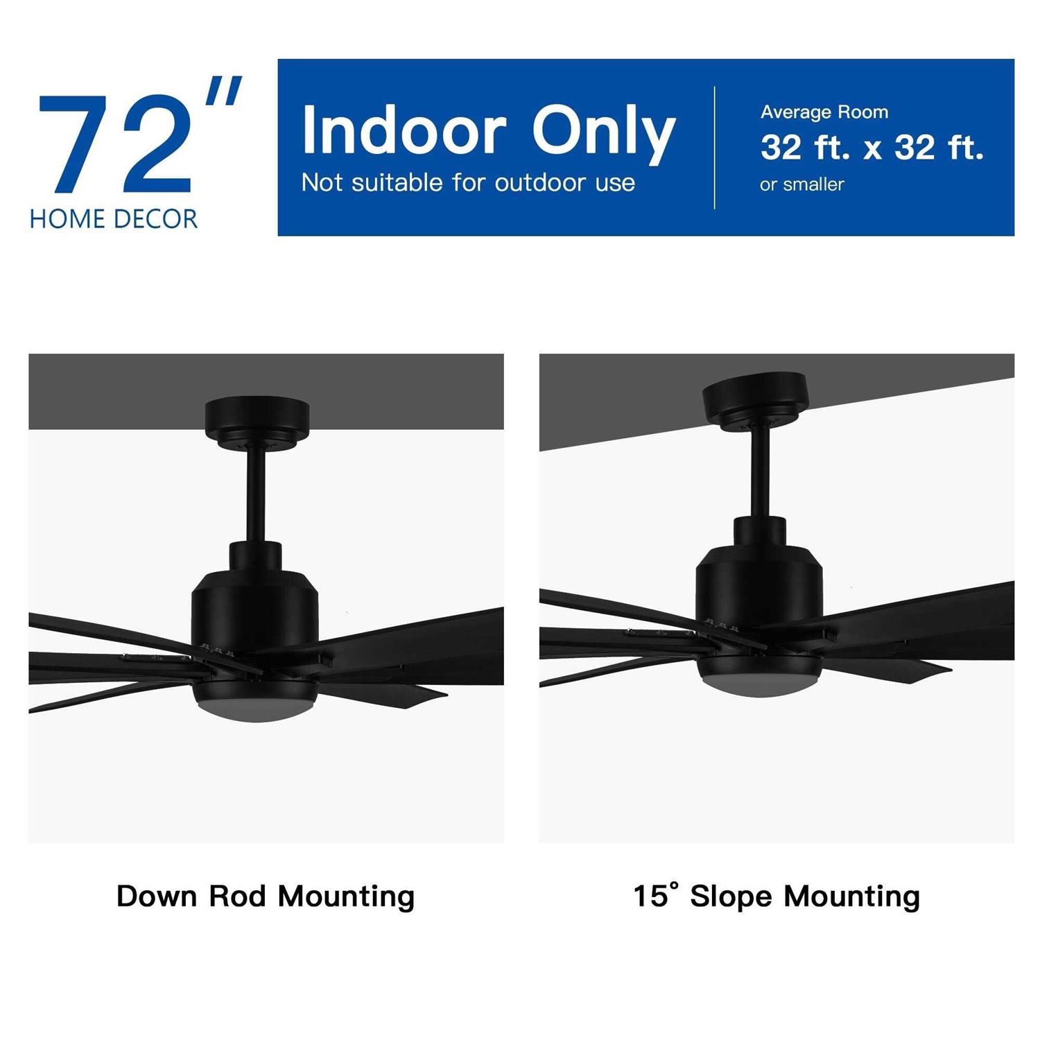 72 in. LED Indoor Matte Black Large Ceiling Fan with Light and Remote Control - Image 3