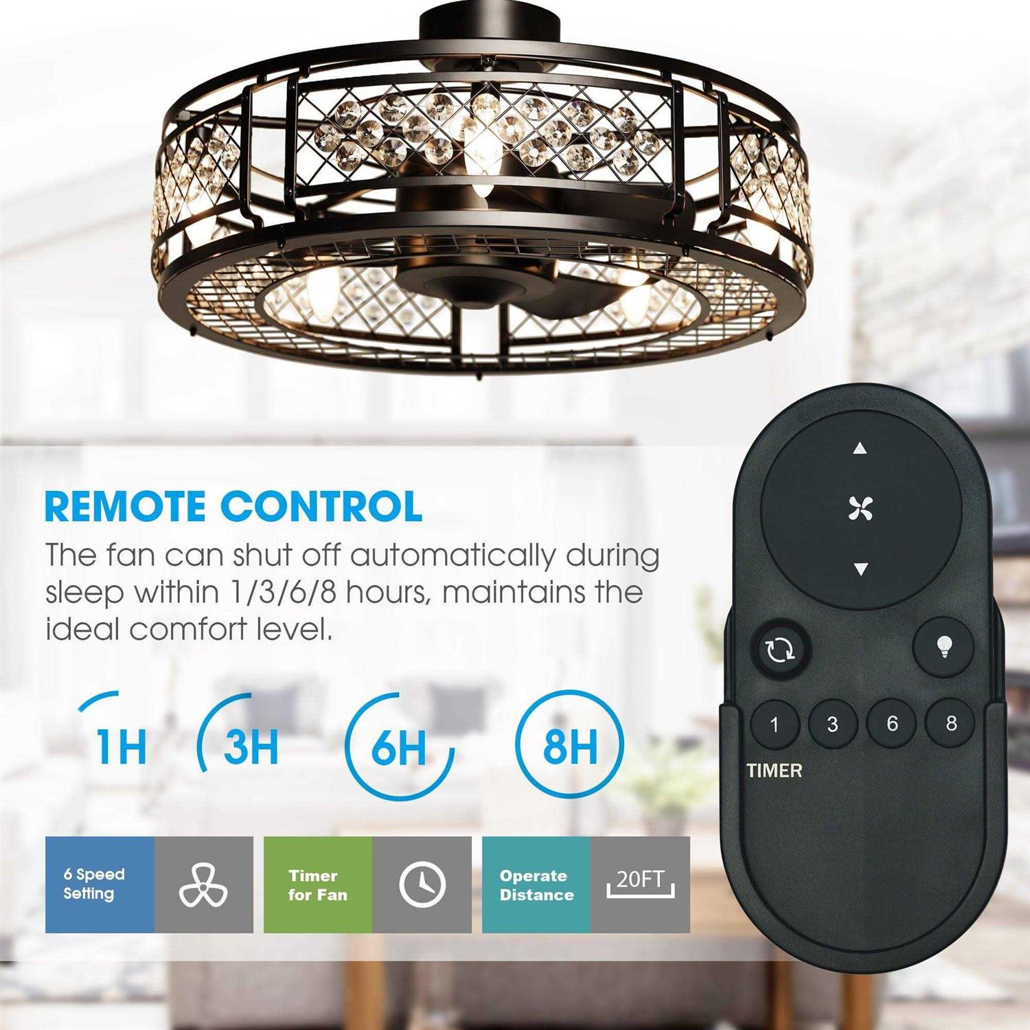 Parrot Uncle 27 Wright Industrial DC Motor Downrod Mount Reversible Crystal Ceiling Fan with Lighting and Remote Control - Image 3