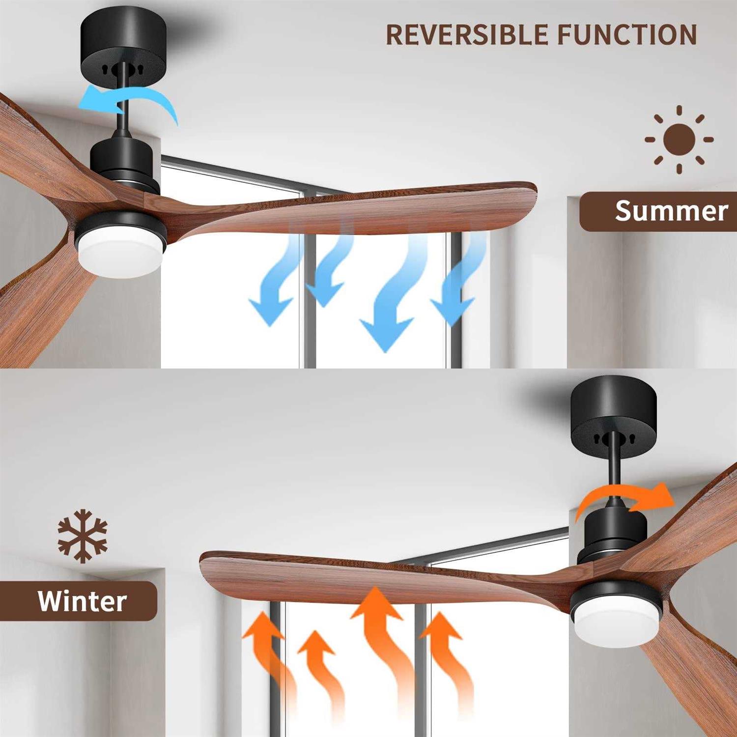 Obabala 52 Ceiling Fan with Lights Remote Control Outdoor Wood Ceiling Fans Noiseless Reversible DC Motor - Image 3