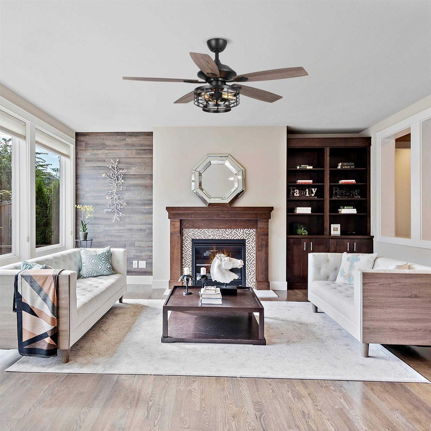 Parrot Uncle 52 Industrial Wood 5-Blade 3-Light Metal Ceiling Fan with Remote - Image 2