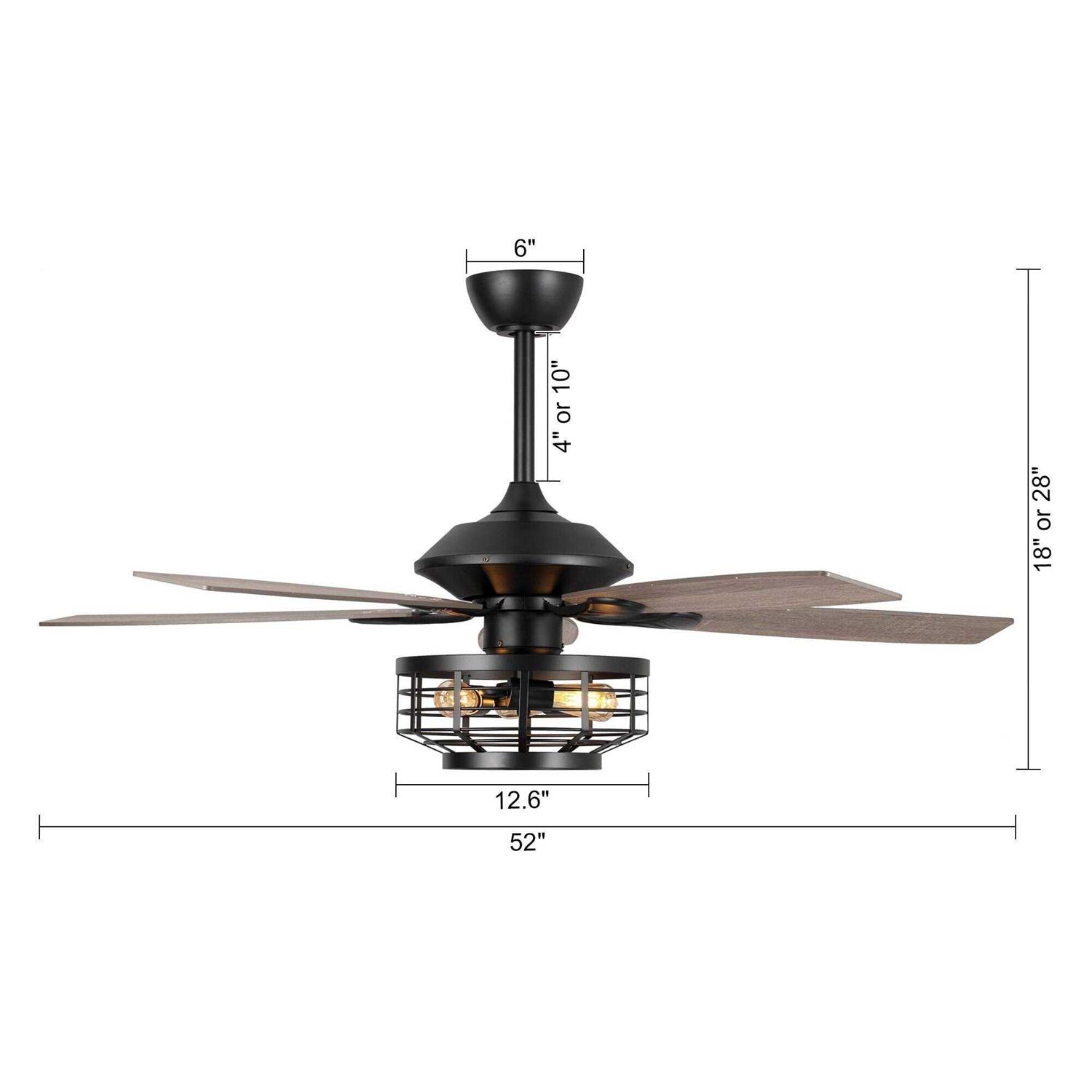 Parrot Uncle 52 Industrial Wood 5-Blade 3-Light Metal Ceiling Fan with Remote - Image 4