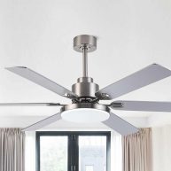 60-inch Modern Brushed Nickel 6-Blade LED Ceiling Fan with Light and Remote