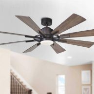 Parrot Uncle 60 Walnut Wood 8-Blade Farmhouse Windmill LED Ceiling Fan with Remote