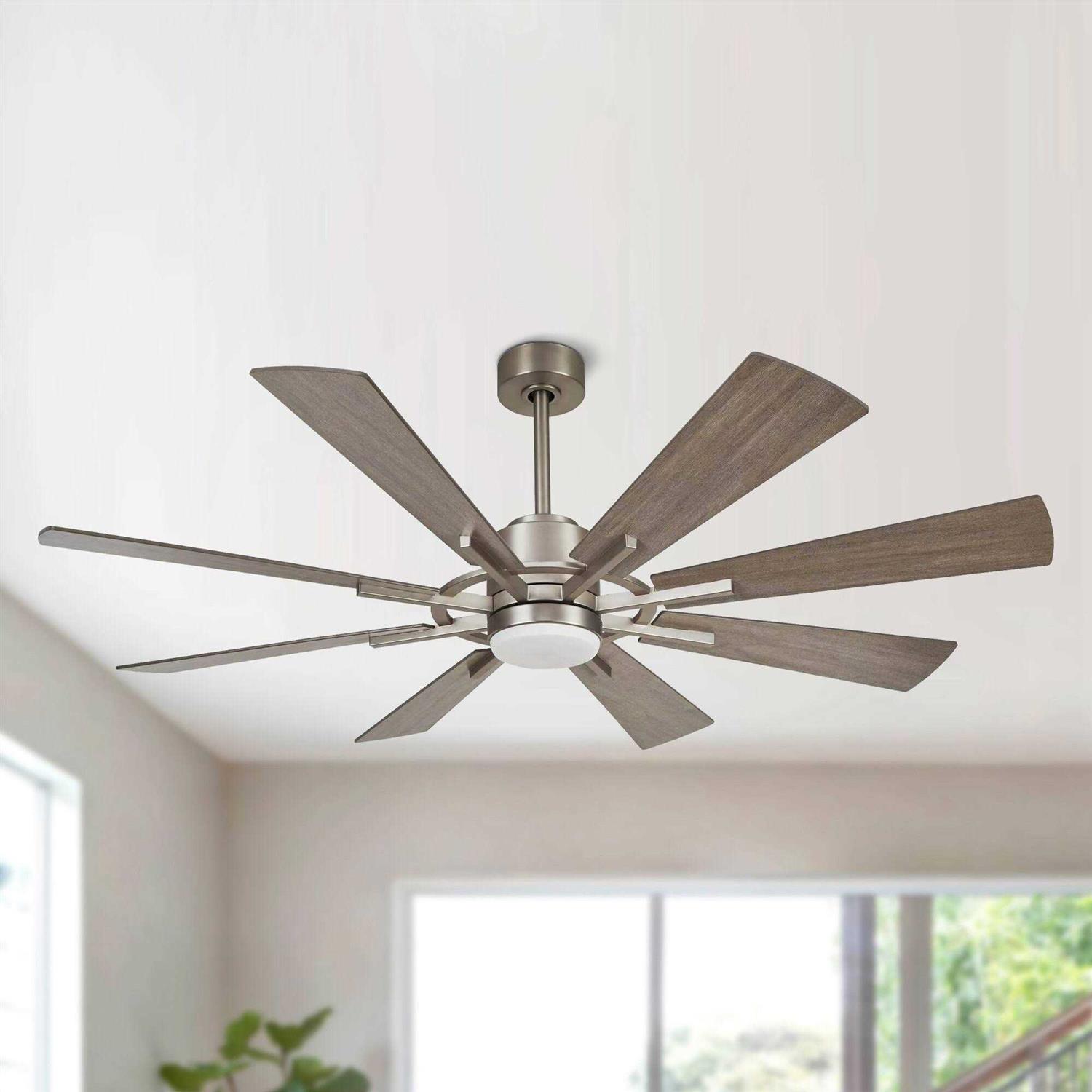 Parrot Uncle 60 Walnut Wood 8-Blade Farmhouse Windmill LED Ceiling Fan with Remote