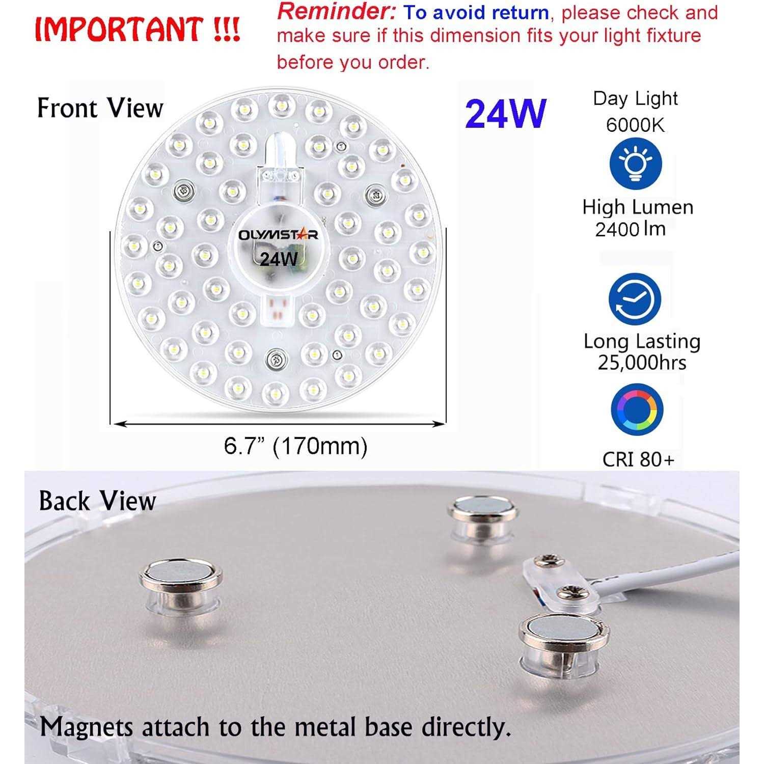 Olymstar 24W LED Ceiling Fan Light Kit Light Board Panel For Flush Mount Ceiling - Image 2