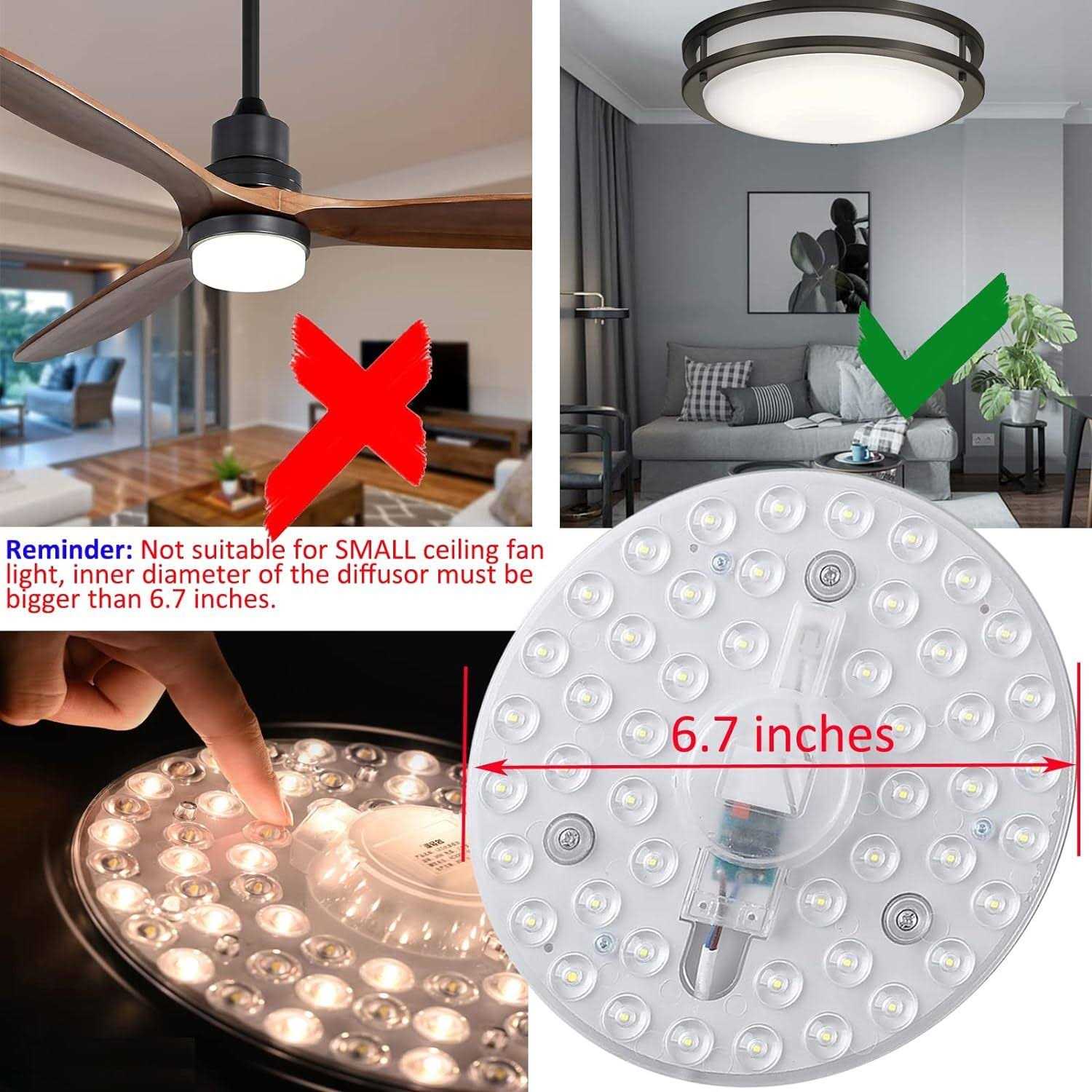 Olymstar 24W LED Ceiling Fan Light Kit Light Board Panel For Flush Mount Ceiling - Image 3