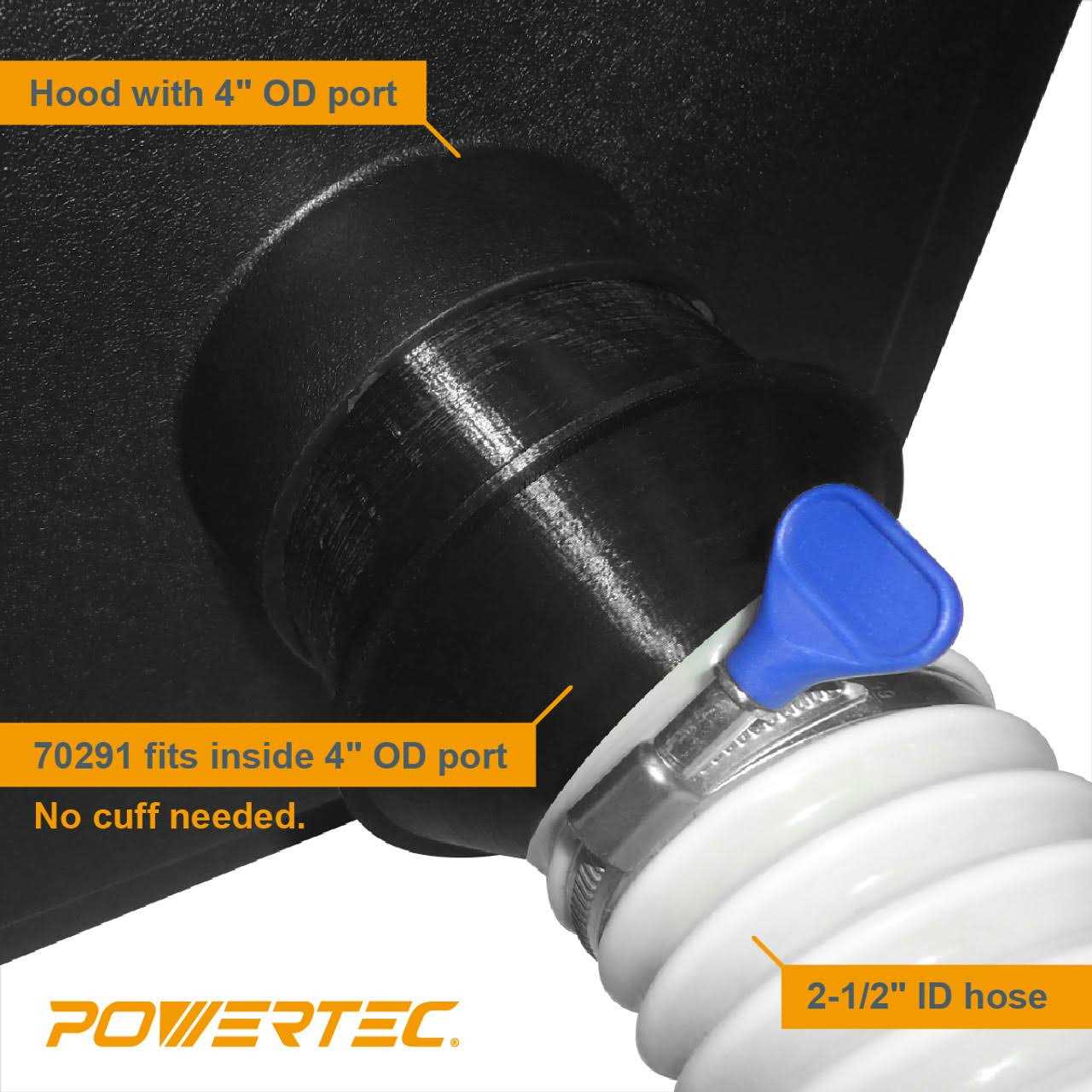 Powertec 70291 4 Port to 2-1/2 Hose Tapered Adapter Dust Collection Reducer Fitting - Image 2