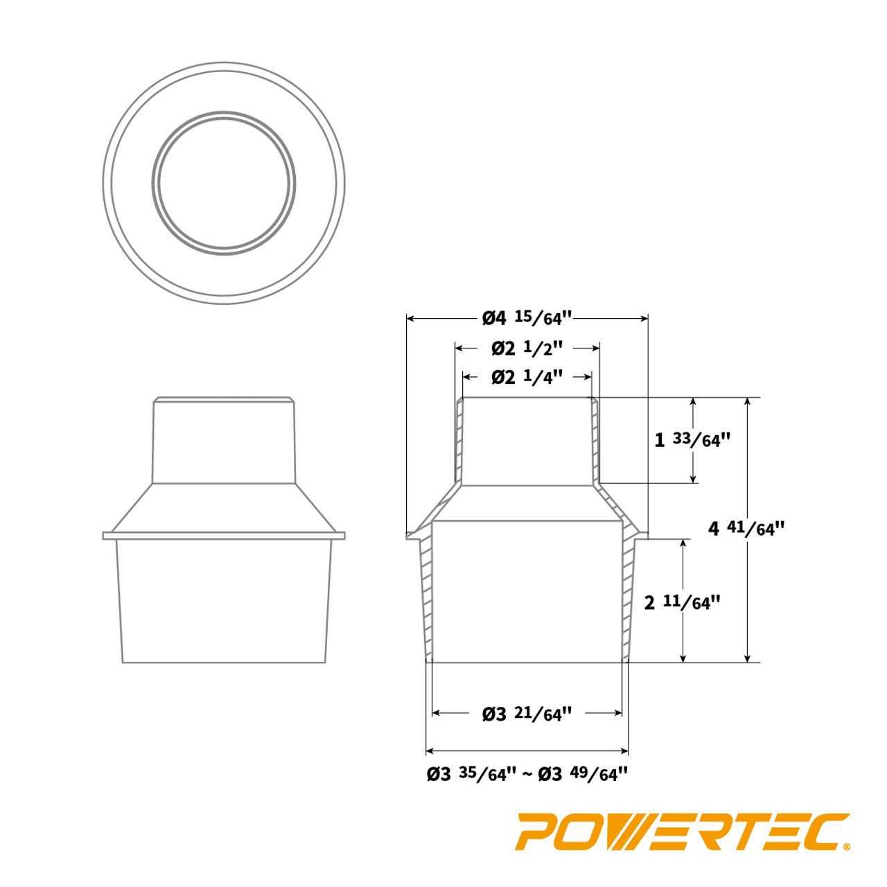 Powertec 70291 4 Port to 2-1/2 Hose Tapered Adapter Dust Collection Reducer Fitting - Image 4