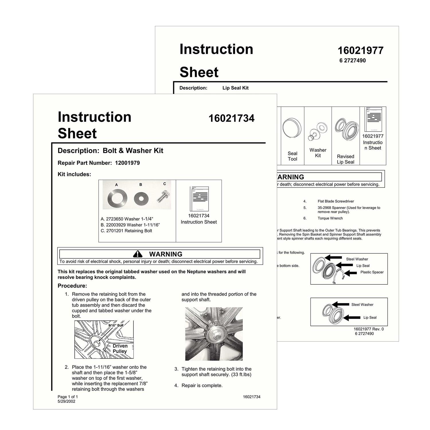 Premium Tub Rebuild Kit for Maytag Neptune 12002022 Seal Install Tool & Instructions - Image 2