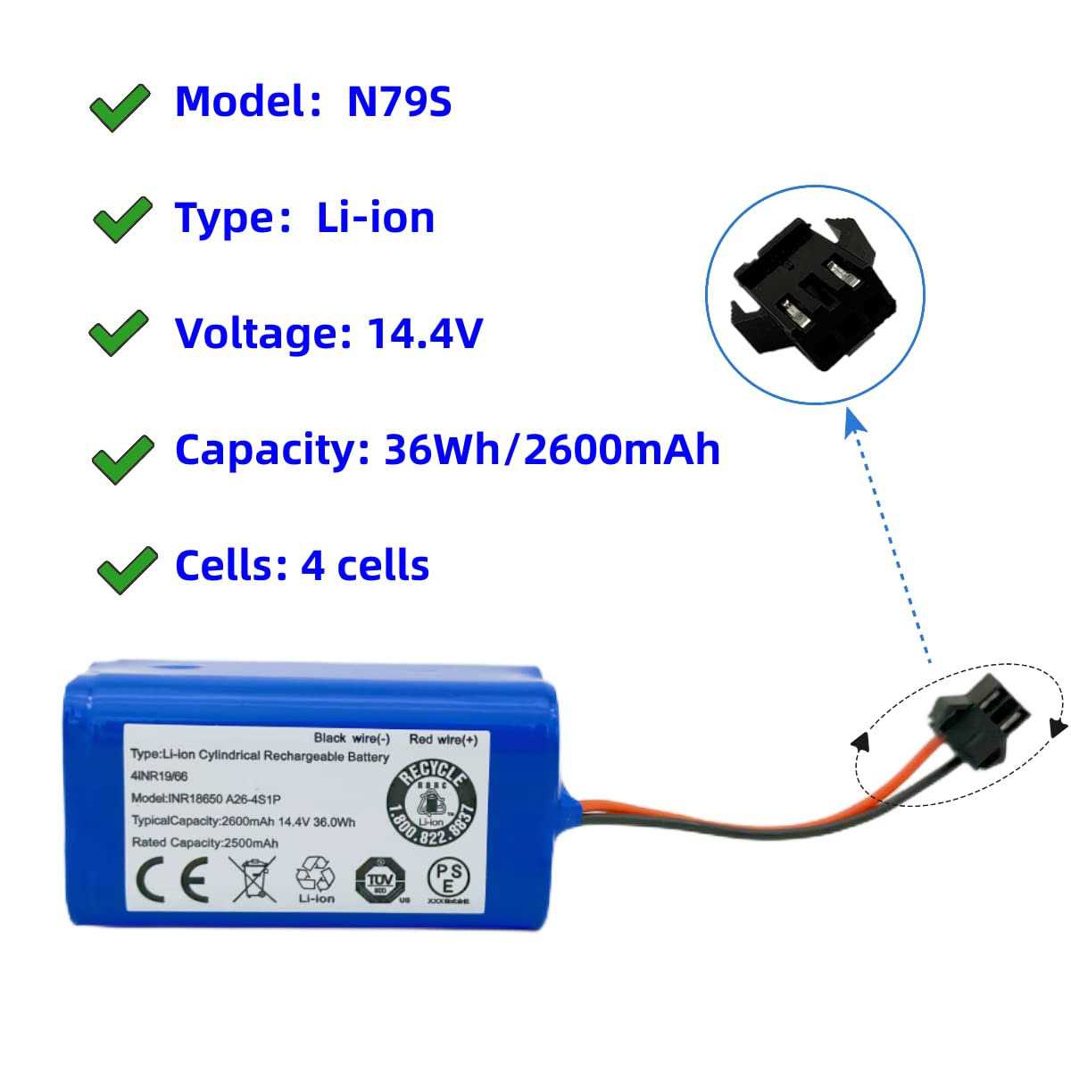 14.4V 2600mAh Replacement Battery for Ecovacs Deebot N79S N79 DN622 Eufy RoboVac 11 11S 12 15C 25C 30 30C 35C - Image 4