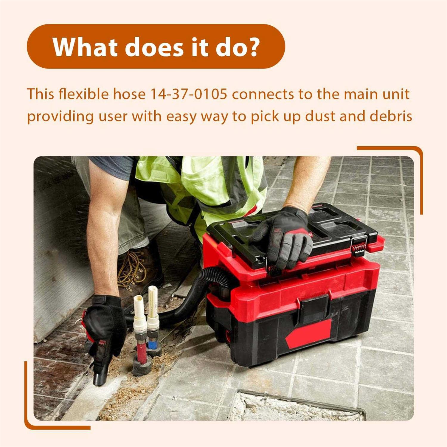 14-37-0105 18V/28V Wet/Dry Vac Hose Assembly Compatible with Milwaukee 18V/28V Wet/Dry Vacuum for 0780-20 0880-20 0970-20 - Image 4