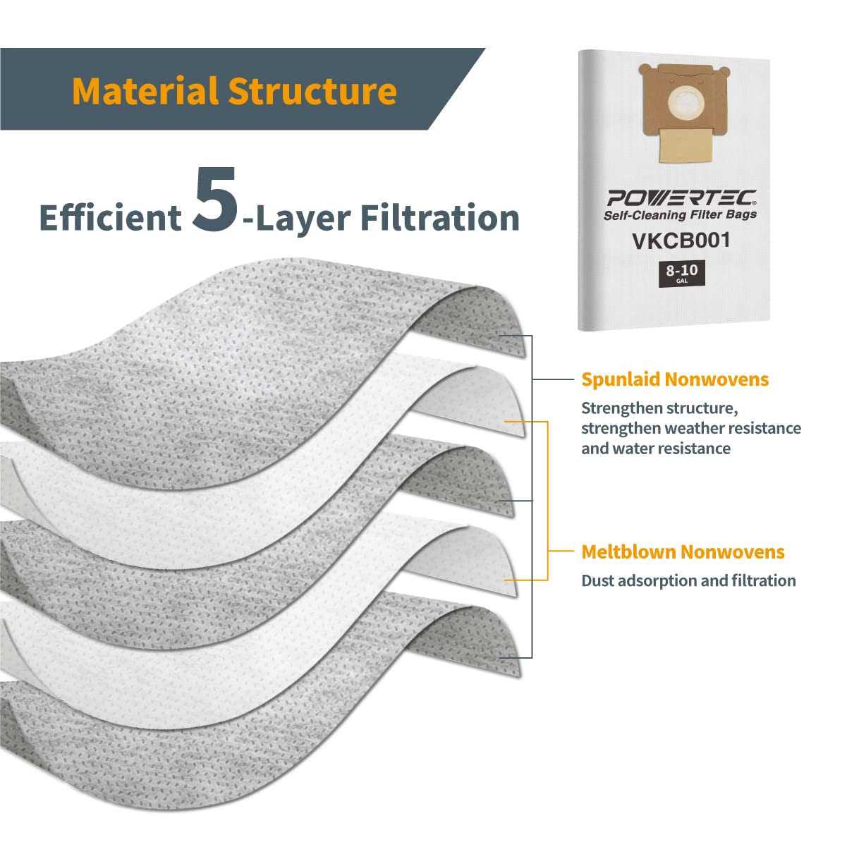 Powertec 75043 Fleece Filter Bags for Vacmaster VK811PH - Image 4