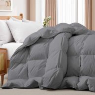 All Seasons Pinch Pleat Goose Feather and Down Comforter-Breathable Cotton Fabric Baffled Box Duvet Insert