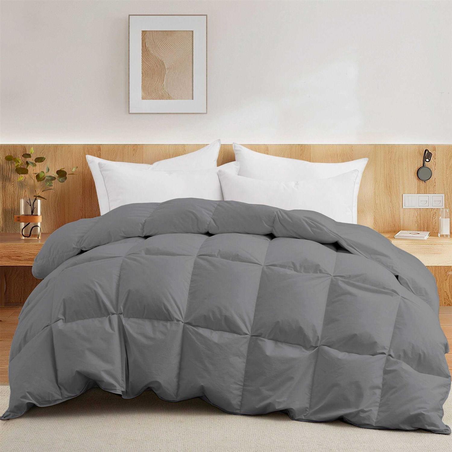 All Seasons Pinch Pleat Goose Feather and Down Comforter-Breathable Cotton Fabric Baffled Box Duvet Insert - Image 3