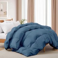 All Seasons Pinch Pleat Goose Feather and Down Comforter-Breathable Cotton Fabric Baffled Box Duvet Insert