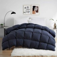 All Seasons Pinch Pleat Goose Feather and Down Comforter-Breathable Cotton Fabric Baffled Box Duvet Insert