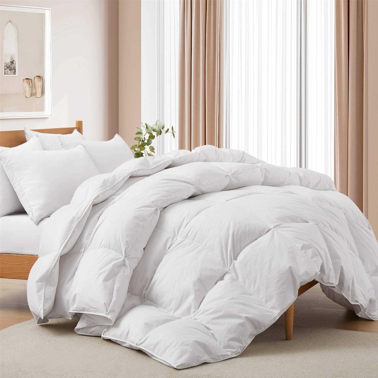 All Seasons Pinch Pleat Goose Feather and Down Comforter-Breathable Cotton Fabric Baffled Box Duvet Insert - Image 3
