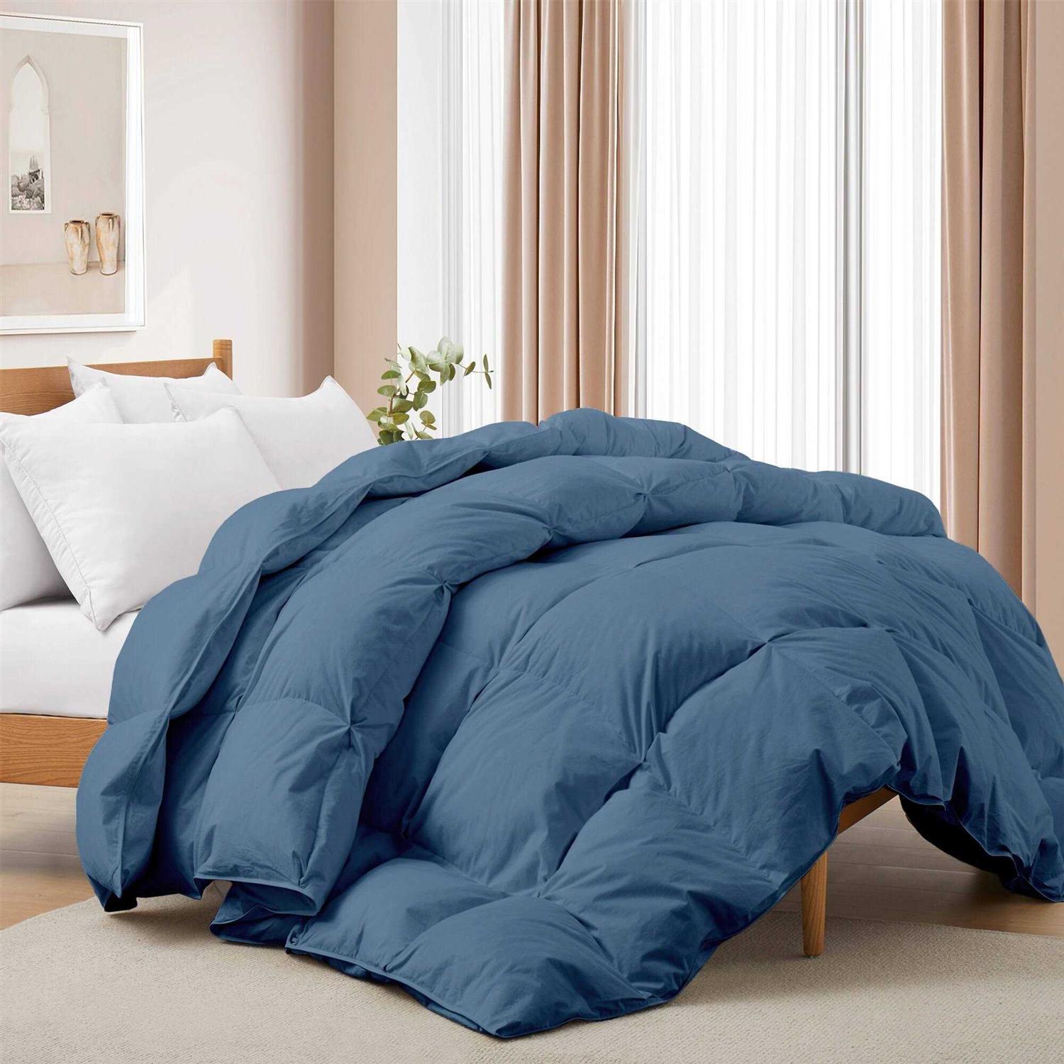 All Seasons Pinch Pleat Goose Feather and Down Comforter-Breathable Cotton Fabric Baffled Box Duvet Insert - Image 5