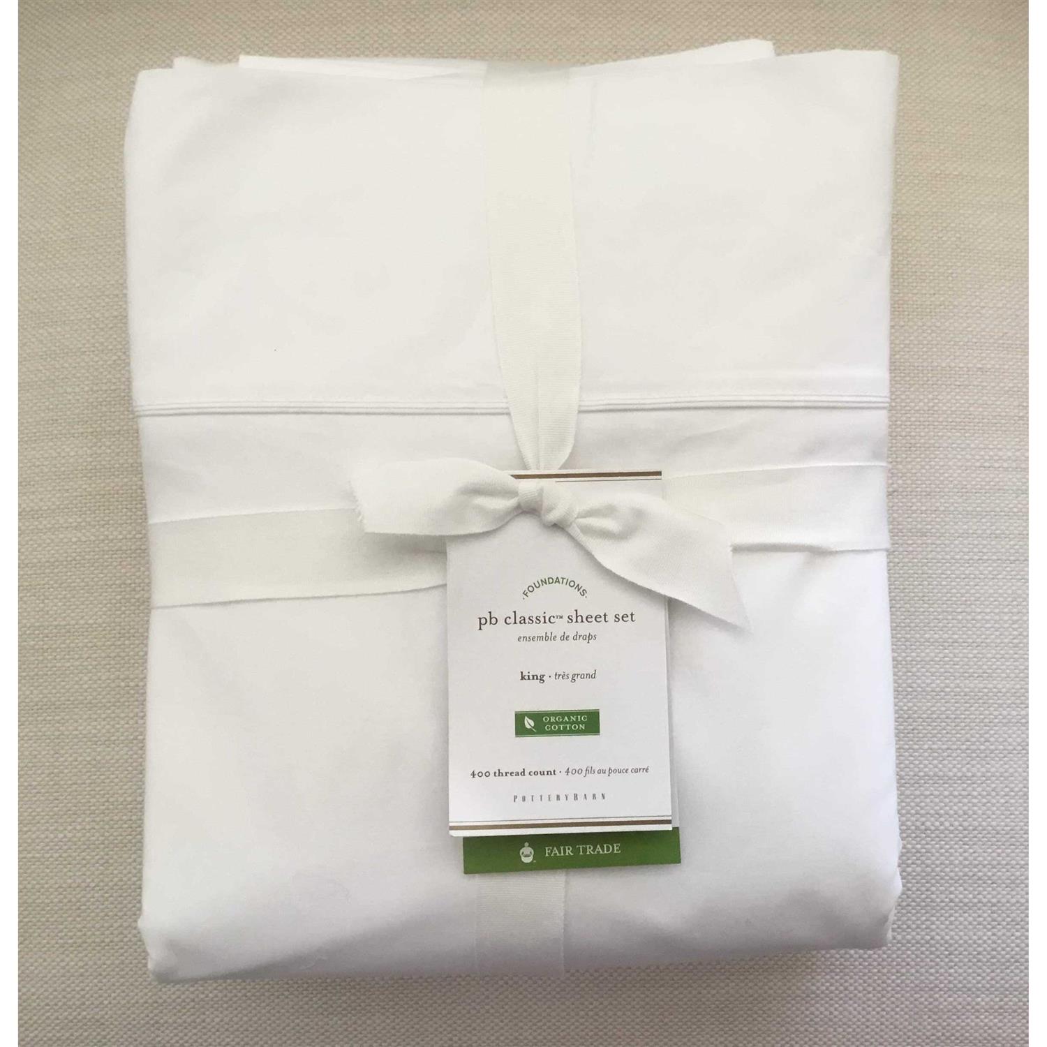 Pottery Barn Classic 400 Thread Count Organic Percale Sheet Set~Queen~*White*~
