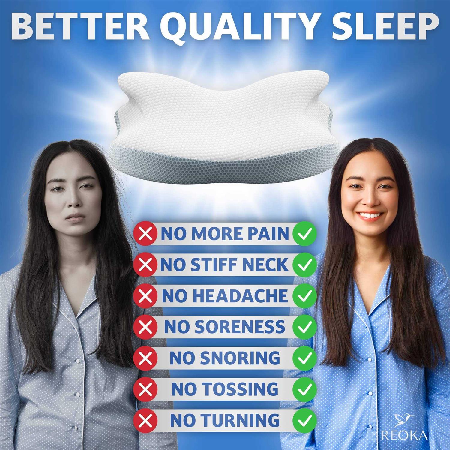 REOKA Cervical Pillow for Neck Pain Relief Memory Foam for Front, Back, Stomach, Side Sleeper and Shoulder Sleeping - Image 2
