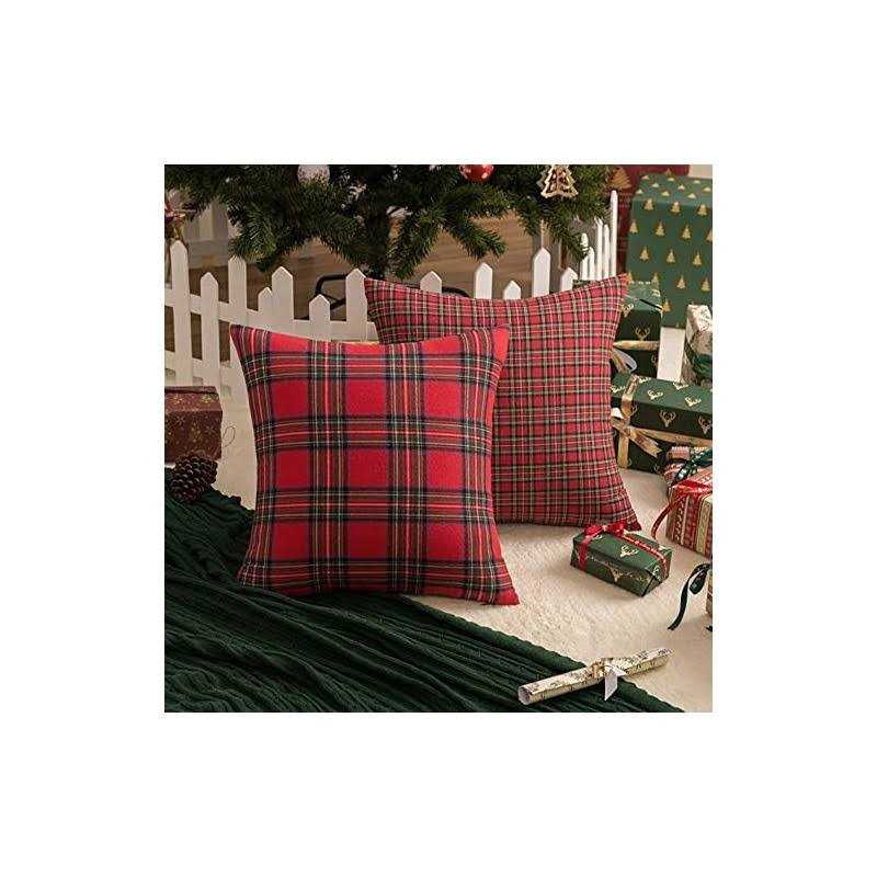 Aqothes Pack Of 2 Christmas Plaid Decorative Throw Pillow Covers - Image 2