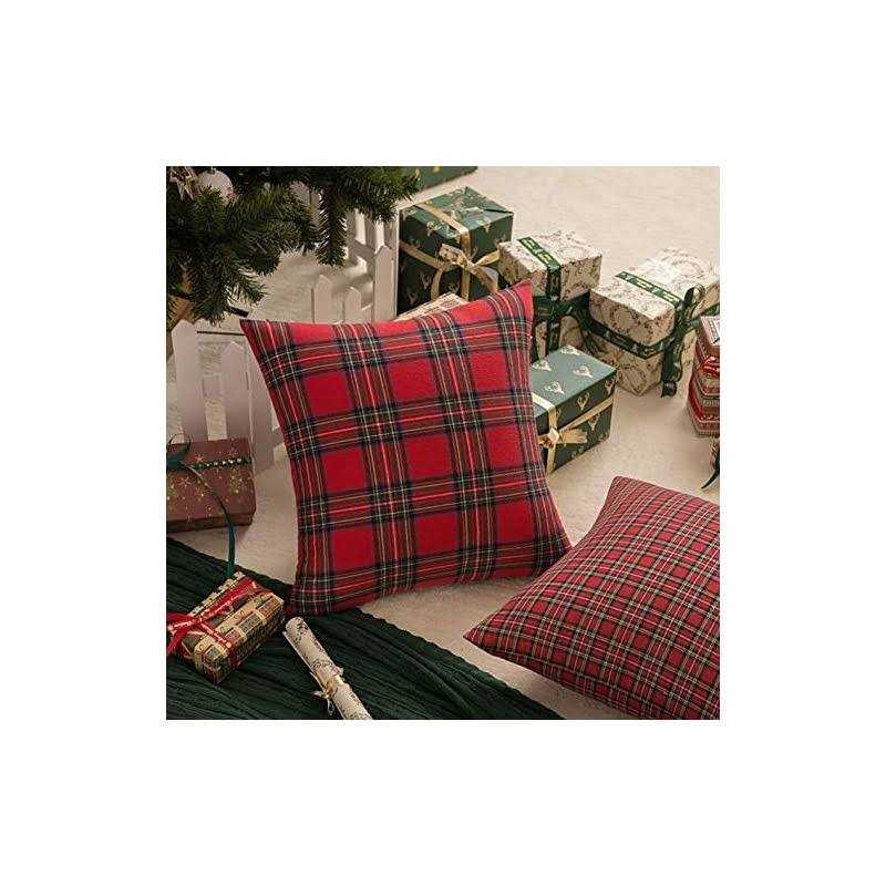 Aqothes Pack Of 2 Christmas Plaid Decorative Throw Pillow Covers - Image 4