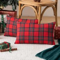 Aqothes Pack Of 2 Christmas Plaid Decorative Throw Pillow Covers