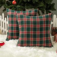 Aqothes Pack Of 2 Christmas Plaid Decorative Throw Pillow Covers