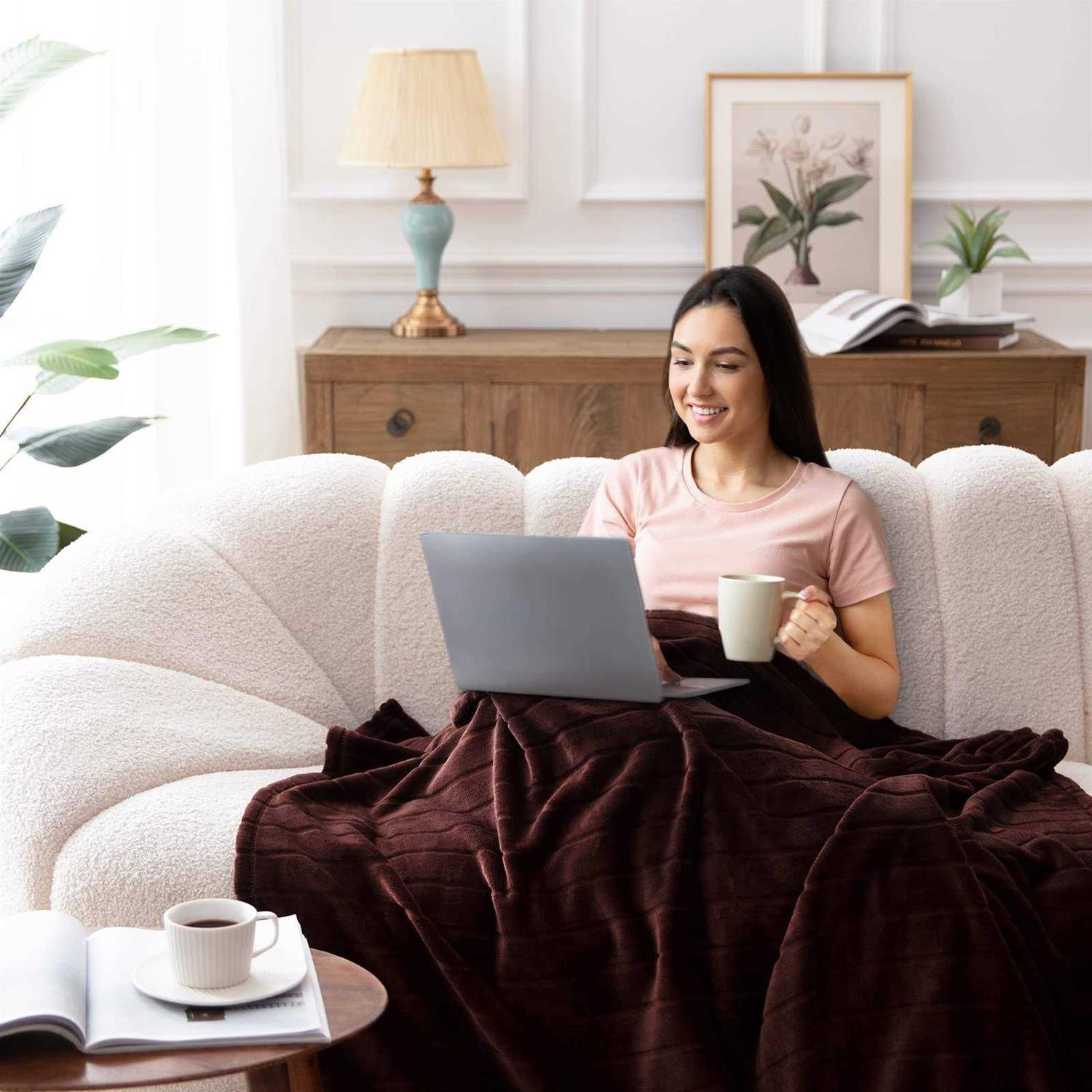 Bertte 330 GSM Lightweight Fluffy Cozy Luxury Decorative Stripe Bed Couch Plush Throw Super Soft Fuzzy Warm Blanket - Image 3