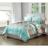 3 Piece Turquoise Blue/orange/white Scroll Embroidery