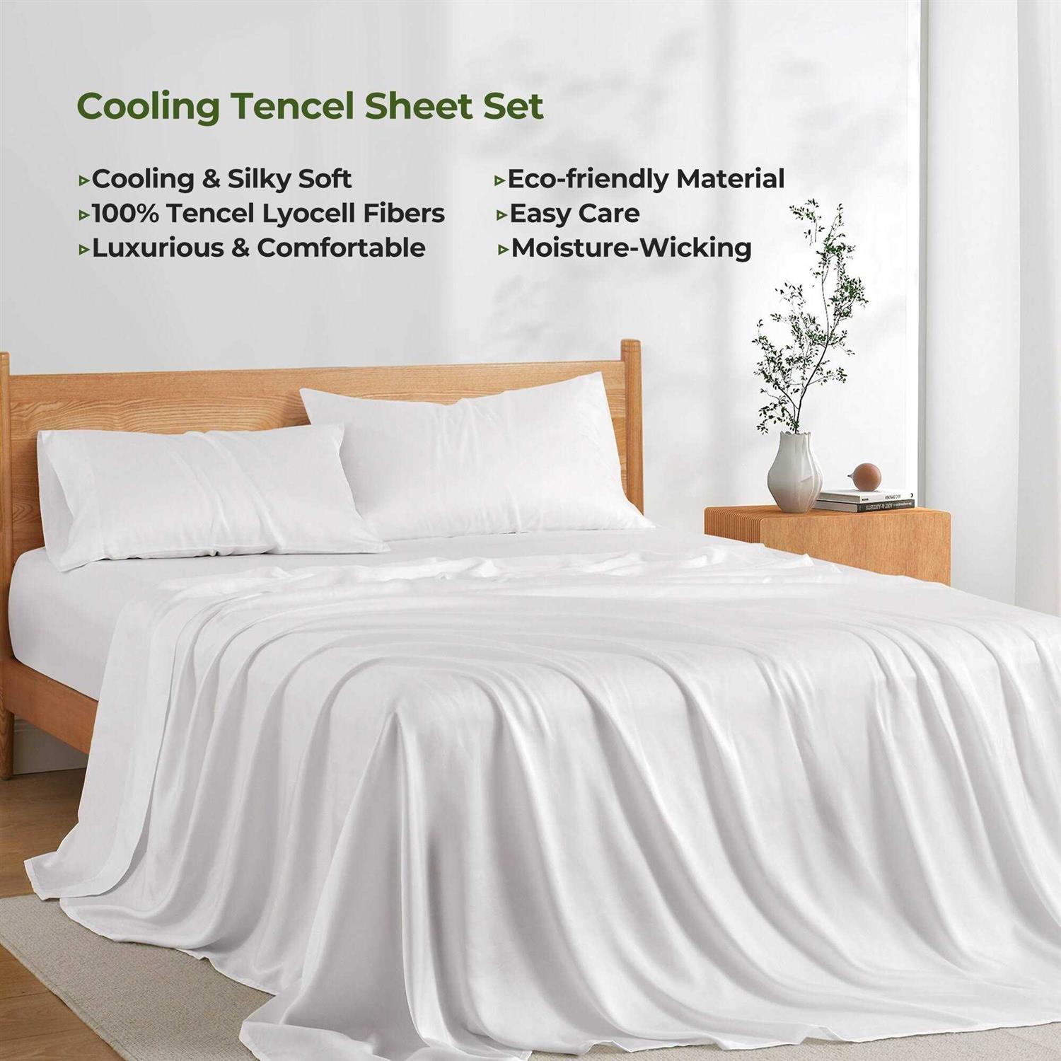 Silky Soft Tencel Lyocell Cooling Sheet Set-Breathability and Moisture-wicking Bedding Set