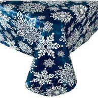 Newbridge Winter Sparkle Snowflake and Silver Vinyl Flannel Backed Tablecloth