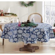 Newbridge Winter Sparkle Snowflake and Silver Vinyl Flannel Backed Tablecloth