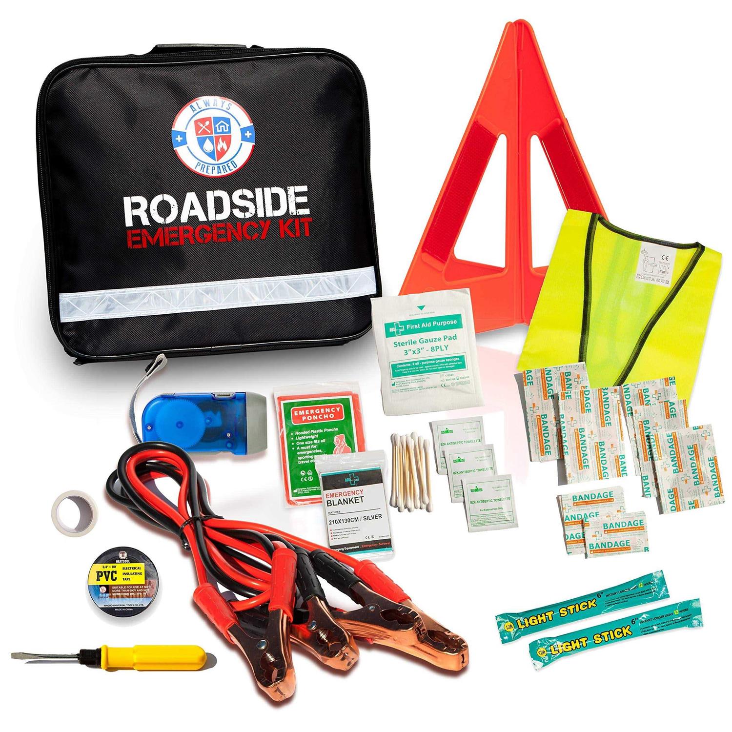Always Prepared Standard Roadside Emergency Car Kit – with Jumper Cables – All-in-one Auto Safety and First Aid Kit – Travel Safety - Image 2