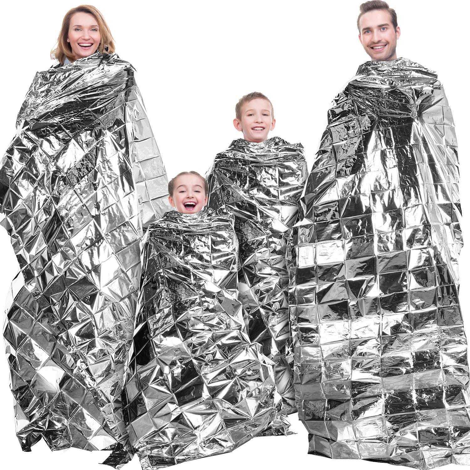 Maitys 4 Pcs Emergency Blankets High Silver Reflective Foil Sheet Heat Foil Protection Rescue Blankets Camping Blanket Hiking Space Blankets and