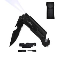 ALBATROSS 7 in 1 Dispatcher Tactical Knife with Glass Breaker, Seatbelt Cutter,Steel Serrated Blade,Flashlight,Fire Starter,Bottle Opener and Carrying Bag
